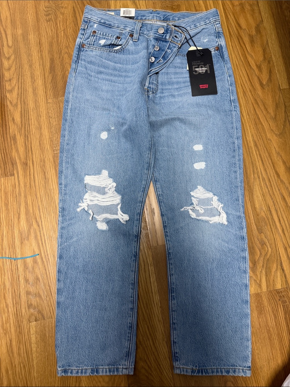 Levi's 501 Light Blue Distressed Straight Jeans